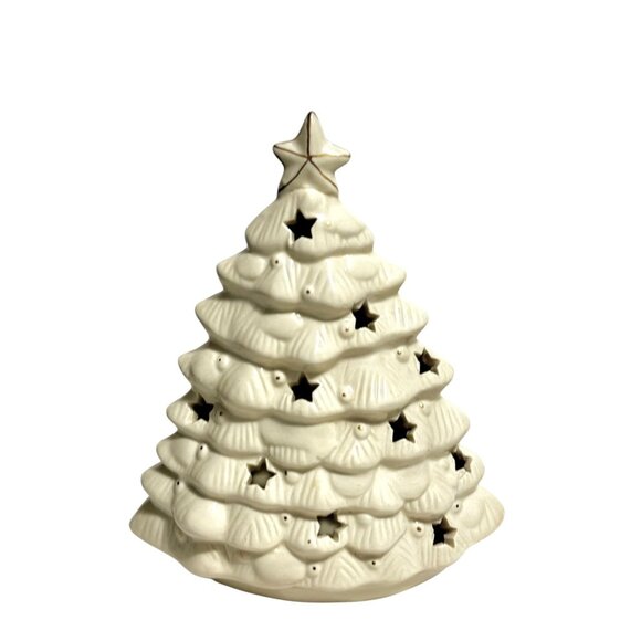 Ceramic Christmas Tree Tea Light Candle Holder With Star Cutouts - Picture 2 of 11